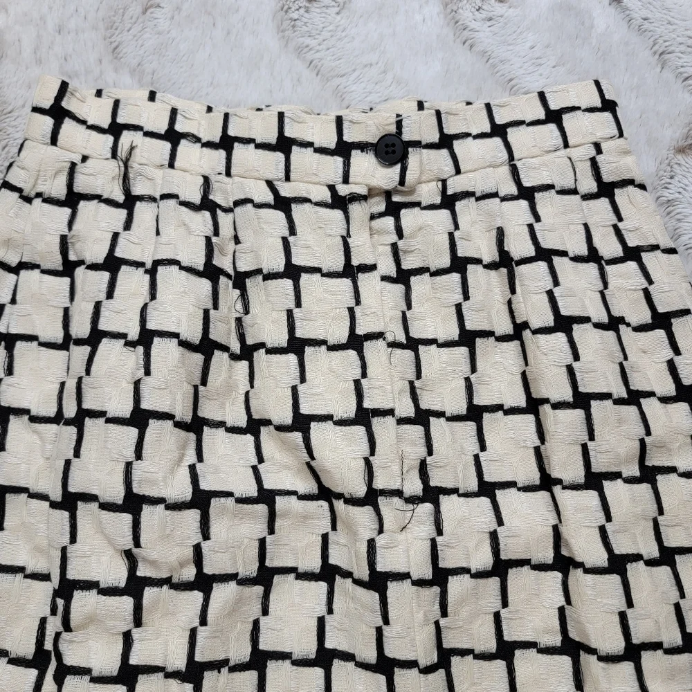 Vintage Carlisle Wool Silk Cream Black Geometric Straight Skirt‎ Size 2